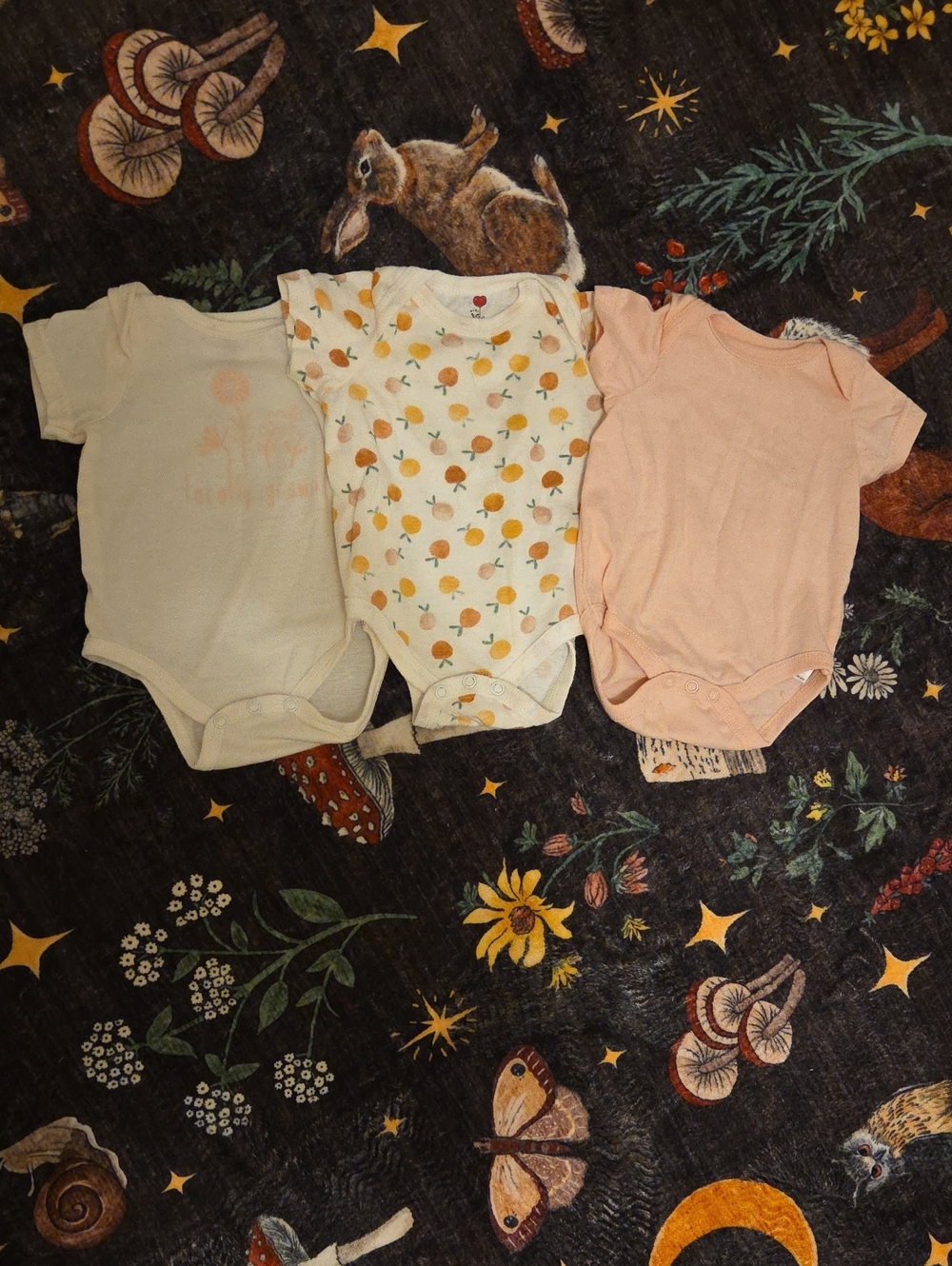 Baby Girls' Peach & Cream Short-Sleeve Onesie Set